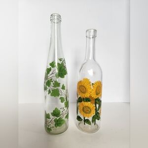 Vintage Pair of Sunflower & Vines - Oil & Vinegar Bottles Home Decor